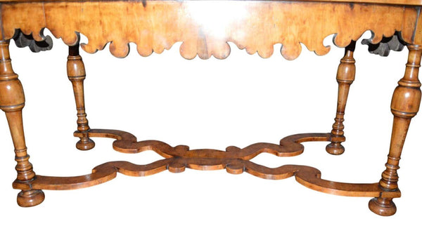19th Century Italian Marquetry Inlaid Walnut Table with Scalloped Apron