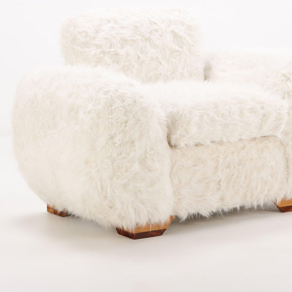 Pair of Oversized Off-White Faux Goatskin Chairs