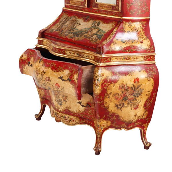 Italian Venetian Rococo-Style Painted Secretary Cabinet-Mirrored Doors, c. 1930s