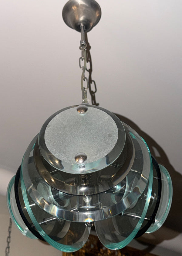 1960's Italian Veca Glass and Chrome Satellite Pendant.
