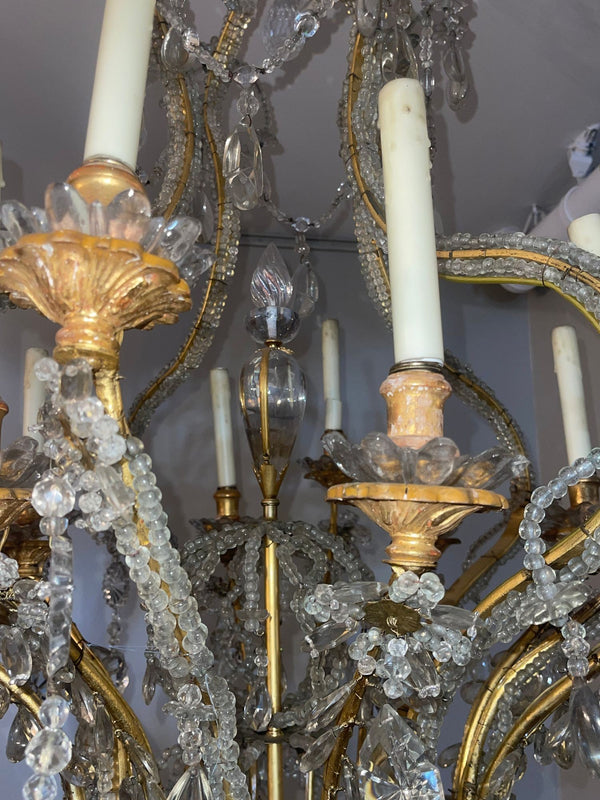 Mid-20th Century French Maison Baguès Crystal and Gilt Iron Chandelier