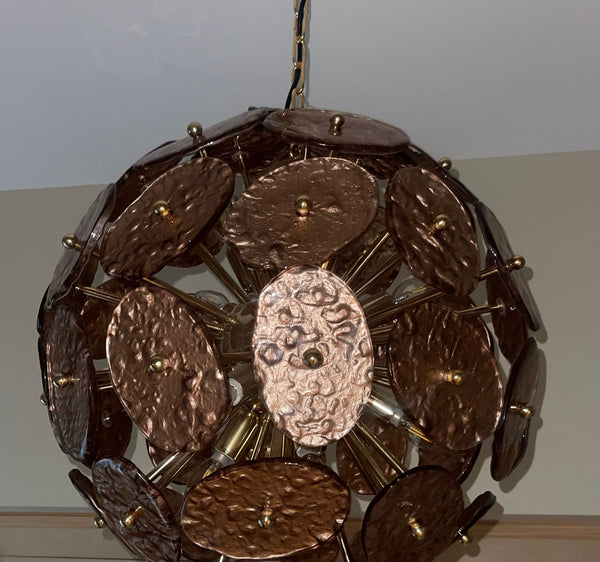 Galattico Sputnik Chandelier with Copper Murano Glass Discs. Italy, 1980's.
