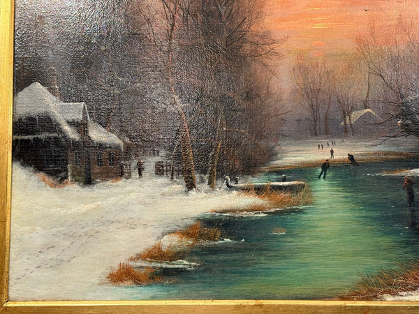 Nils Hans Christiansen Winter Landscape Painting. Denmark, Early 20th Century.