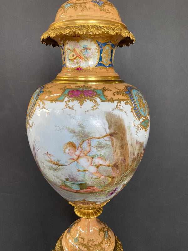 French Sèvres Gilt-Bronze Mounted Porcelain Urn