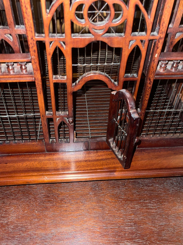 Monumental Victorian Gothic Revival Mahogany Bird Cage on Stand. England 19th C.