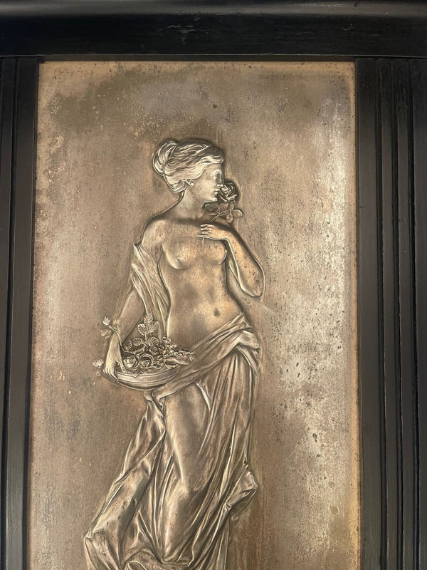 Late 19th Century Pair of Italian Silver Plate Relief Plaques Classical Maidens