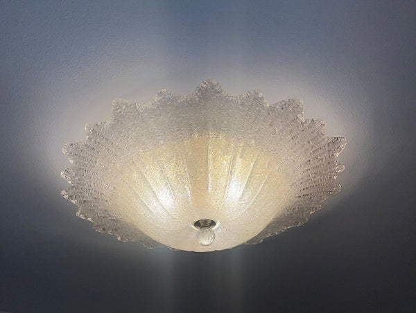 Italian Clear Murano Glass Graniglia Technique Flush Mount, 1980's.