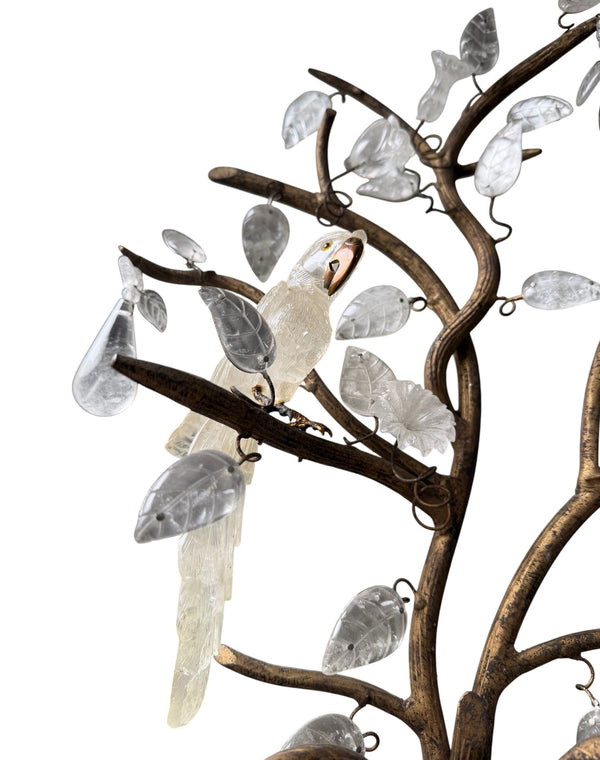 Pair French Baguès Style Rock Crystal, Smoky Quartz & Parrot Sconces, 1980's.