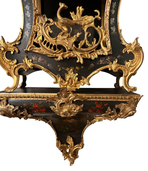 18th Century French Louis XV Lenoir à Paris Floral Cartel Clock & Bracket