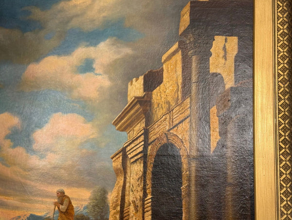 Eugene Califano Allegorical Scene with Classical Ruins Oil on Canvas. 20th C.
