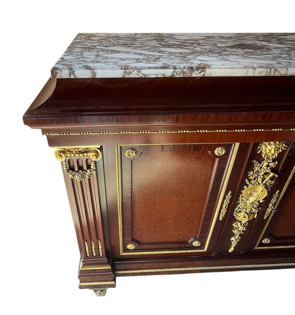 19th C. French Napoleon III Bronze-Mahogany Cabinet w Marble Top by Grohé Frères