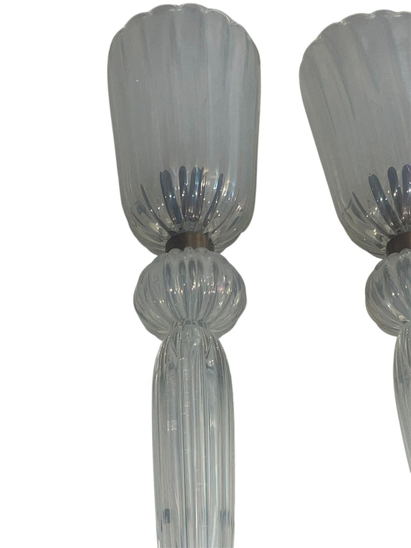 Set of Six Modernist Celadon Opaline Murano Glass & Brass Sconces – 21st Century
