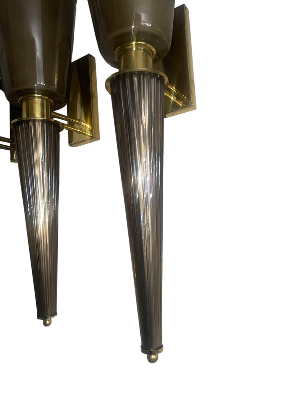 Set of Four Italian Smoky Gray Murano Glass Torchère Sconces – 1970's.