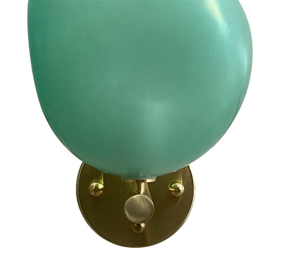 Pair of Turquoise “Soffio” Murano Glass Sconces on Brass Frames, Italy, 1980's.