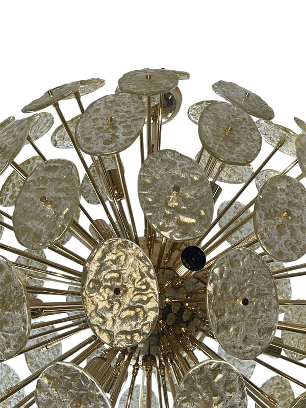 Oversized Galattico Sputnik Chandelier Textured Murano Glass Discs, Italy, 1980s