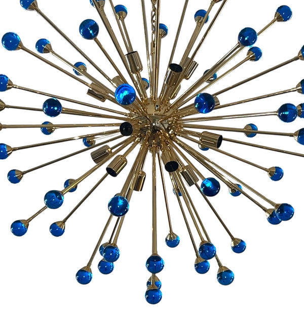 Italian Sputnik Chandelier Cobalt Blue Murano Glass Spheres, Early 21st Century.