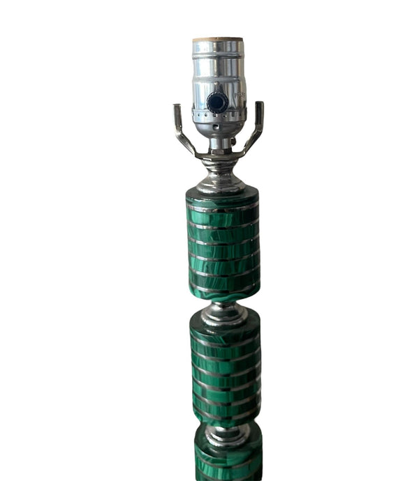 Set of Four Malachite Table Lamps with Nickel Details, Italy, 1970's.
