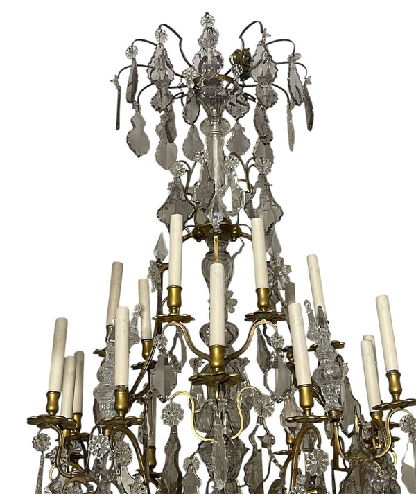 French 19th Century Bronze Chandelier with Baccarat Style Cut Glass