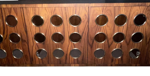 Ebony 4-Door Marseilles Cabinet with Brass Detailing U.S.A. 21st Century.