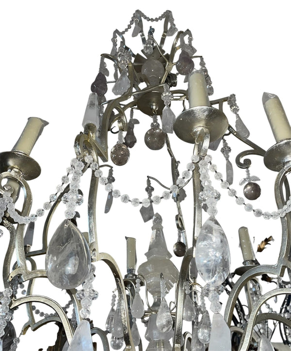 Early 20th Century Italian Rock Crystal and Gilt Iron Chandelier.