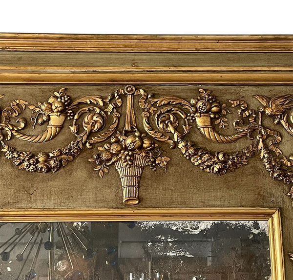 Pair of Monumental French Gilt and Painted Mirrors, Late 19th Century.