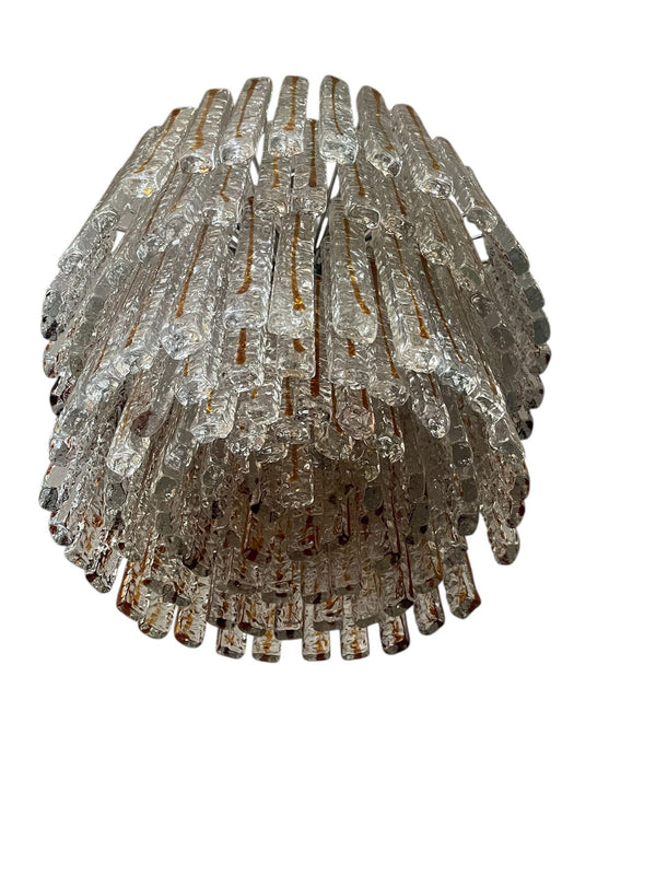 Amber & Clear Murano Glass Planks Chandelier Designed by Mazzega, Italy, 1960's.