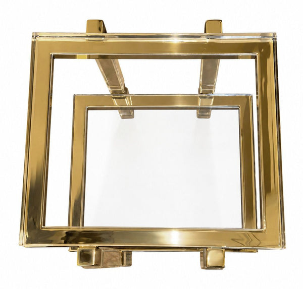 Pair of Charles Hollis Jones Lucite & Brass Two-Tier Side Tables, Late 20th C.