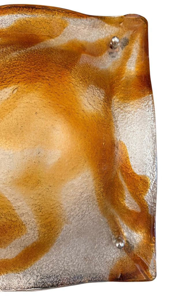 Mazzega Amber & Clear Murano Glass Wall Sconce or Flush Mount, Italy, 1970's.