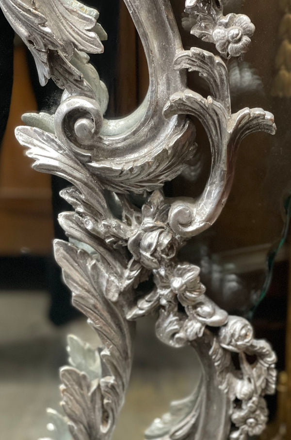 Italian Hand-carved Silver Leaf Finish Mirror, 20th Century