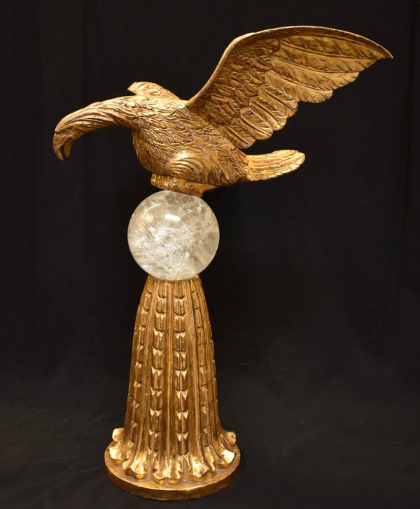 Pair of Hand-Carved Water Gilt & Rock Crystal Eagle Sculptures