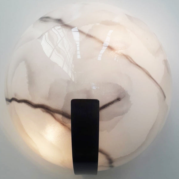 Set of Ten Marbled Murano Glass Half-Moon Sconces. Italy, 1970's.