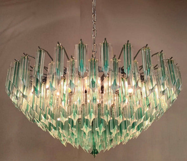 Vintage Aquamarine Quadrieri Murano Glass Chandelier. Italy, 1960's.