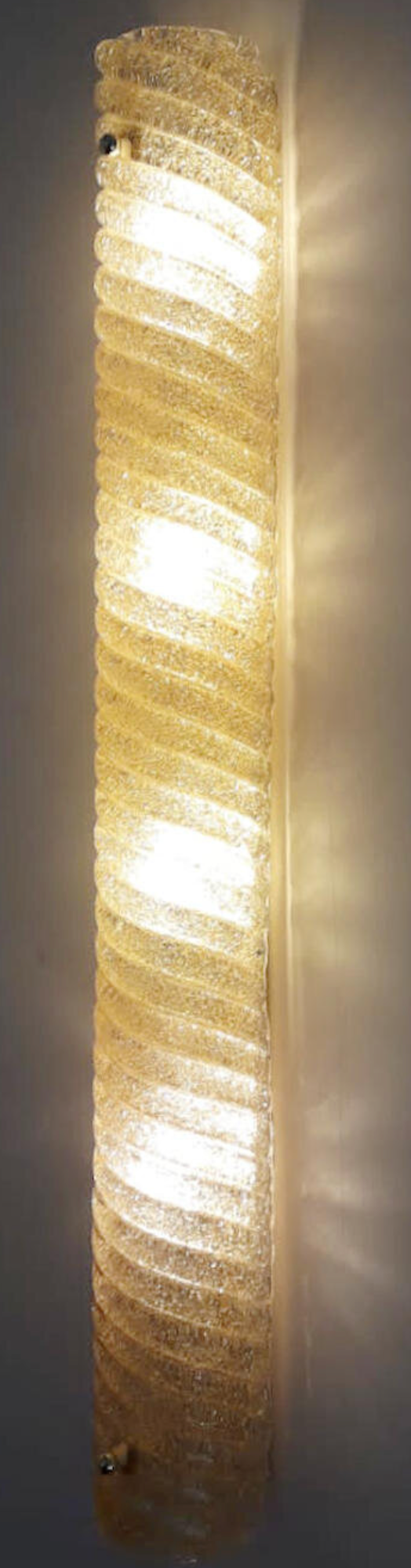 Set of Five Sconces Amber Ribbed Murano Glass by Barovier e Toso. Italy, 1960's.