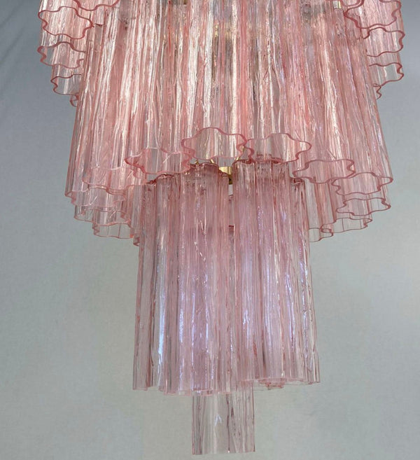 Vintage Pink Tronchi Murano Glass Chandelier. Italy, 1960's.