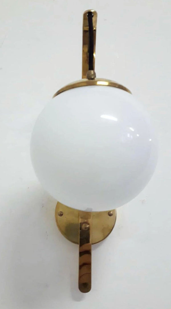 Pair of Midcentury White Murano Glass & Brass Sconces – Italy, Circa 1960's.