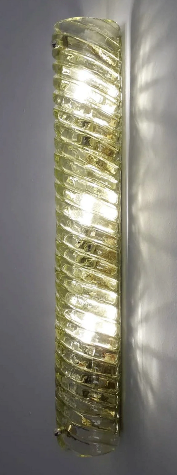 Pair Canale Sconces in Rare Chartreuse Green by Barovier e Toso. Italy, 1960's.