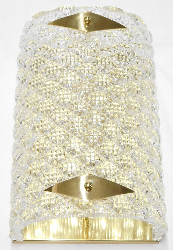 Pair of “Diamante” Murano Glass and Brass Sconces. Italy, 1980's.
