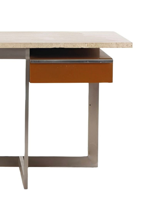 Large Executive Desk with Travertine Top and Steel Base. France, 1970's.