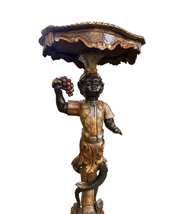Pair of Mid-19th Century Italian Polychrome & Gilt Figural Pedestal Tables