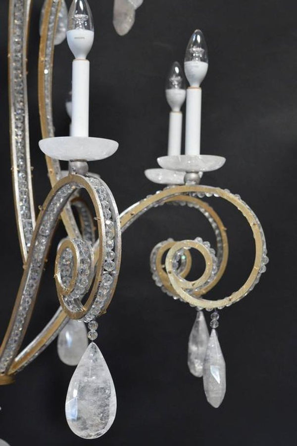 Italian Silver and Gold Leaf Rock Crystal Chandelier. 1970's.