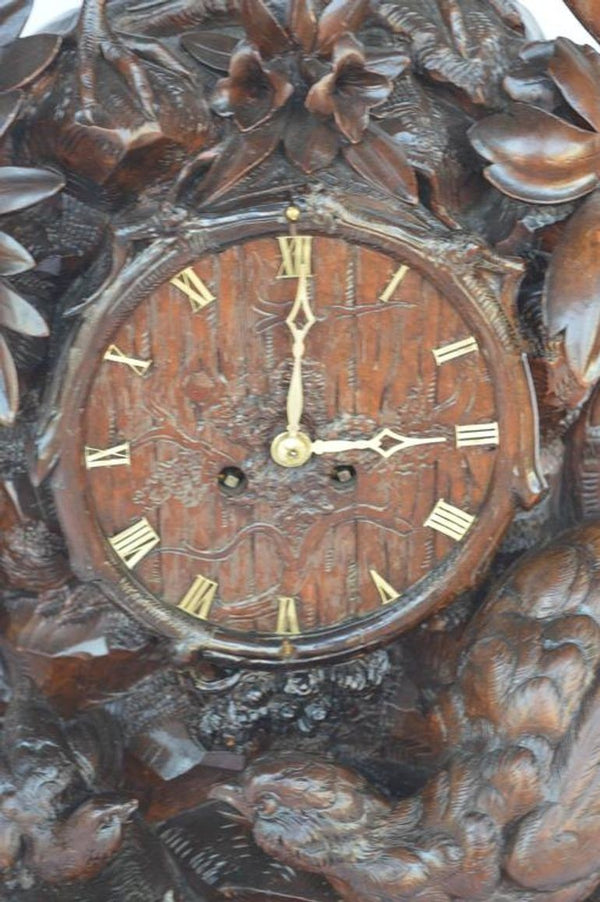 Mid-19th Century German Hand-Carved Maple Clock with Pheasants