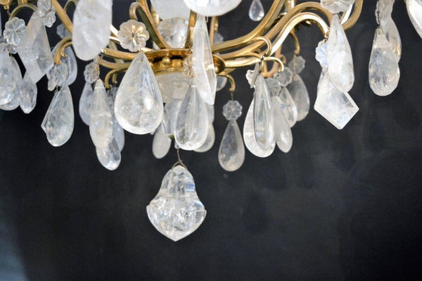 French 20th Century Bronze Rock Crystal Chandelier