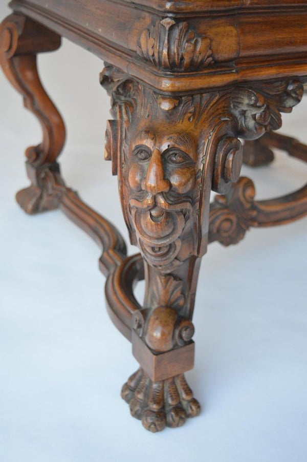 Mid-19th Century Italian Baroque Style Walnut & Leather Throne Chair