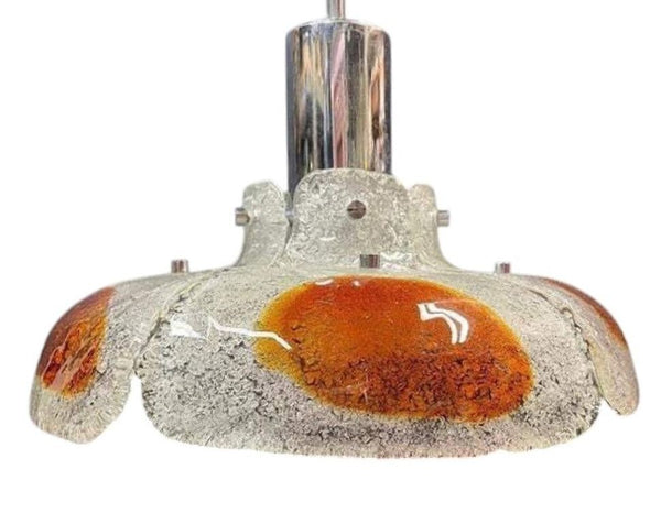 Mazzega Italian Pendant with Amber & Clear Murano Glass, 1970s