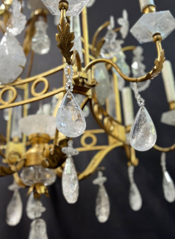 Vintage Italian Rock Crystal & Gilt Metal Chandelier, 20th Century