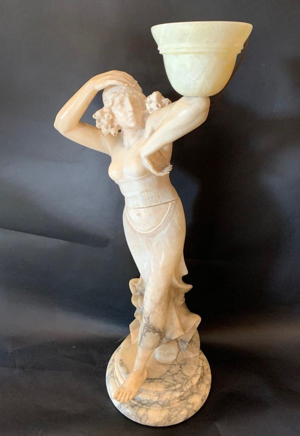 Italian Marble Figurative Sculpture of a Woman with Torchère, Late 19th Century