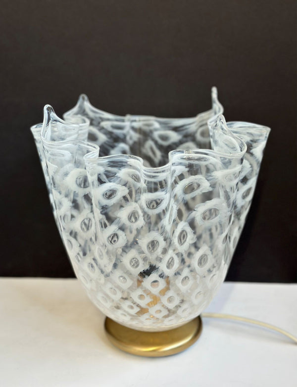 Pair of "Fazzoletto" Murano Ruffled Glass Table Lamps by La Murrina