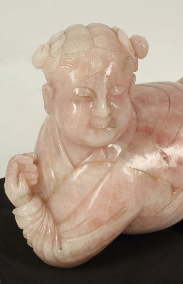 Pair of 19th Century Chinese Rose Quartz Figure Sculpture