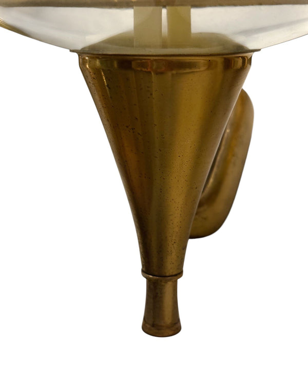 Pair of French Art Deco Brass and Textured Glass Wall Sconces, France, 1940’s.