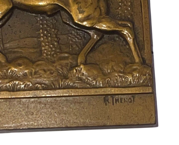 Pair of French Art Deco Bronze Antelope Plaques on Stands by Thenot, c.1930's.
